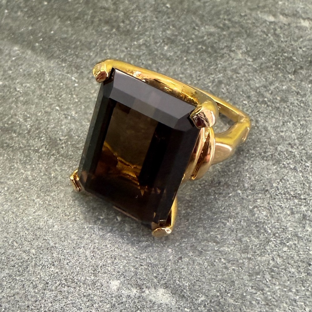Vintage Vendome Adjustable Gold Brown Gem Square Band Ring 5 6